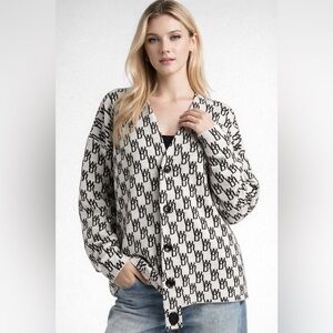 WE11DONE One Size Logo Knit Cardigan Wool Cashmere Authentic Black/ivory